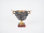 Vase XIXème en bronze à patine brune et dorée, à...