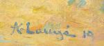 A. LAUGE.
"Meules près de Cailhau"
Huile sur toile, signée en bas...