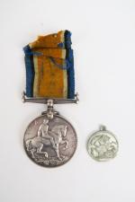 British War Medal 1914/1920 module en métal argenté, bélière, ruban...