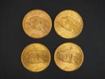 Quatre pièces de 20 Dollars or, 1910, 1923 et 1924...