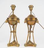 Paire de lampes de style Empire en bronze et laiton...