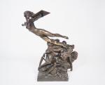 Ernest Charles DIOSI.
"Allégorie".
Important groupe en bronze.
Signé.
H. 76,5 cm. 
(Manque une...