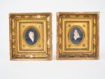 Jean CROIZIER 
"Portraits de Monsieur et Madame Bourgeot".
Miniatures signées et...