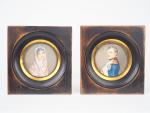 MAY.
"Portraits du couple impérial".
Paire de miniatures signées.
Diam. 7 cm.