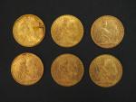 Six pièces de 20 Francs or, 1905. 
FRAIS ACHETEURS 5%...