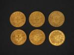 Six pièces de 20 Francs or Helvetia, 1927-B.
FRAIS ACHETEURS 5%...