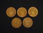 Cinq pièces de 20 Francs or Helvetia, 1935-LB.
FRAIS ACHETEURS 5%...