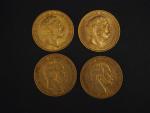Quatre pièces de 20 Mark or, 1872, 1887, 1899 et...