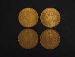 Quatre pièces de 20 Mark or, 1872, 1887, 1899 et...