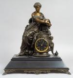 Pendule de cheminée Napoléon III en marbre noir et régule...