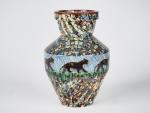 GERBINO. 
Vase ovoide en céramique polychrome de Vallauris à décor...