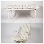 Salon de jardin en bois blanc teinté comprenant :
une table
6...