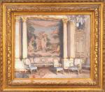 PAUL HUGUES. 
"Intérieur Louis XV" 
Huile sur toile, signée en...