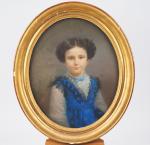Ecole francaise XIXème.
"portrait de fillette à la robe bleue"
Pastel 
Dim....