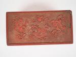 Chine, XIXe siècle, 
Coffre en laque de cinabre finement sculpté...