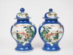 Chine, fin XIXe siècle, 
Paire de potiches couvertes en porcelaine,...