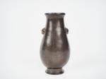 Chine XVIIe-XVIIIe siècle, 
Vase hu en bronze de patine claire,...