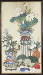 Chine, XVIIIe siècle, 
Importante peinture à l'encre et couleurs sur...