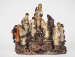 Chine, XXe siècle, 
Ensemble comprenant huit sculptures en stéatite représentant...
