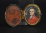 Miniature XVIIIème, "Portrait d'homme au jabot et habit rouge", dans...