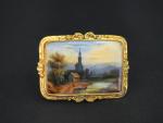Broche XIXème Louis XVI à décor peint de paysage, encadrement...