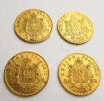4 pièces Napoléon III laurée or : 1861 A, 1863...
