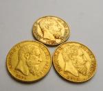3 pièces 20 francs Belges or : 1870, 1874, 1876....