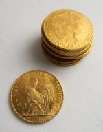 10 pièces 20 francs or (1849 A, 1897 A, 1907...