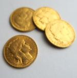 4 pièces de 20 francs or Marianne : 1906, 1907,...