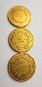 3 pièces de 20 francs or : 1p Napoléon III...