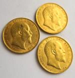 3 pièces Edouard VII or, 1902, 1905 et 1910
