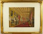 Suite de six gravures XIXème en couleur 'Intérieur de chateau...