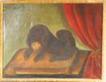 Ecole francaise XIXe. 'Portrait de chien'. 
Huile sur toile. 
Dim....
