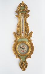 Baromètre de style Louis XV en bois peint et doré...