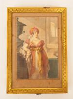 Ecole italienne XIXème. 
"Femme à l'antique"
Aquarelle. 
11 x 7.5 cm