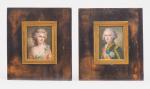 Paire de miniatures XIXème, "portrait de Mme de Montigny" et...