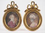 Paire de miniatures Louis XVI, "couple de personnages", dans leur...