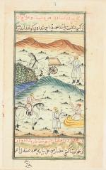 Deux folios de manuscrit illustrés, Inde et Moyen-Orient, XXe -...