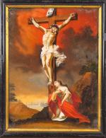 Fixé sous verre début XIXème, "Le Christ sur la croix"
Dim....