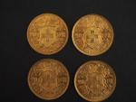 Quatre pièces de pièces de 20 Francs suisse or, 1930...