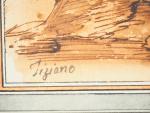 Ecole francaise ou italienne  XIXème.
"Paysage".
Dessin signé "Tiziano" en bas...