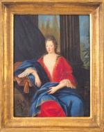 Ecole francaise vers 1690.
"Portrait de dame assise le coude appuyé...
