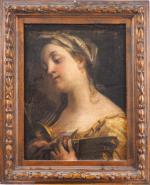Ecole Siennoise vers 1680.
"Sainte Catherine".
Huile sur toile.
Dim. 51 x 39...