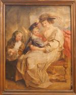 Ecole FRANCAISE vers 1800 d'après Rubens.
"Portrait d'Hélène Fourment et ses...