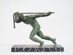 GUIRAUD-RIVIERE. 
"La force".
Sculpture en bronze à patine verte sur un...
