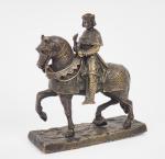 Sujet en bronze XIXème "Saint-Louis à cheval".
Dim. 14 x 12,5...
