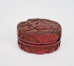 Chine, XVIIème siècle.
Petite boite circulaire couverte en laque de cinabre,...