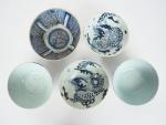 Chine du sud pour l'exportation
5 coupes en porcelaine bleu blanc...