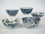 Chine du sud pour l'exportation
5 coupes en porcelaine bleu blanc...