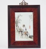 Wang Qi (1884-1937)
Plaque en porcelaine et émaux polychromes représentant Zhang...
